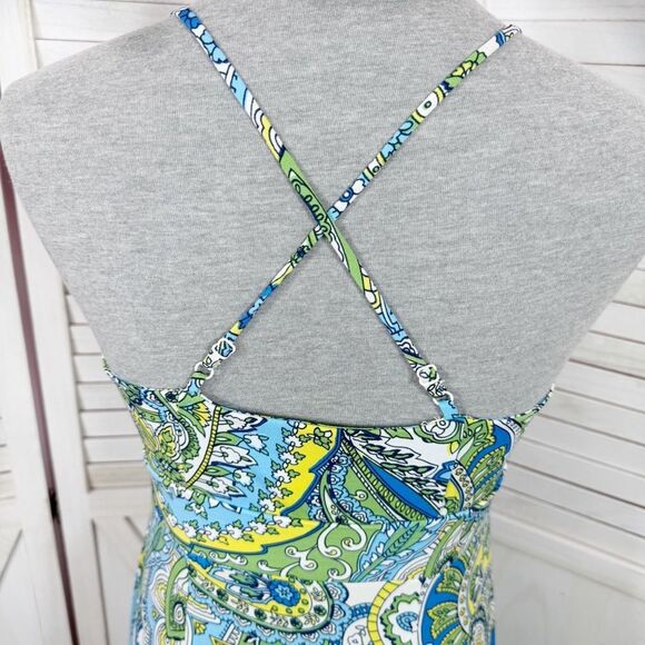 Ann Taylor Loft Paisley Cross Strap Maxi Dress Sundress Blue Green Size 6 - Picture 6 of 13